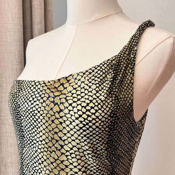 Cache Metallic Snakeskin Print Asymmetrical Dress – Size Medium - Picture 3 of 8